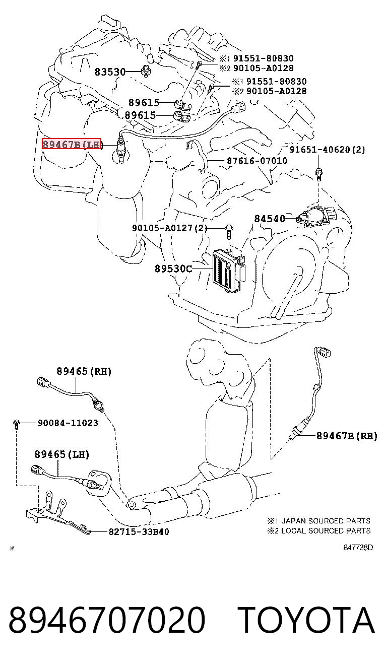 8946707020 Toyota Sensor de oxígeno previo al catalizador