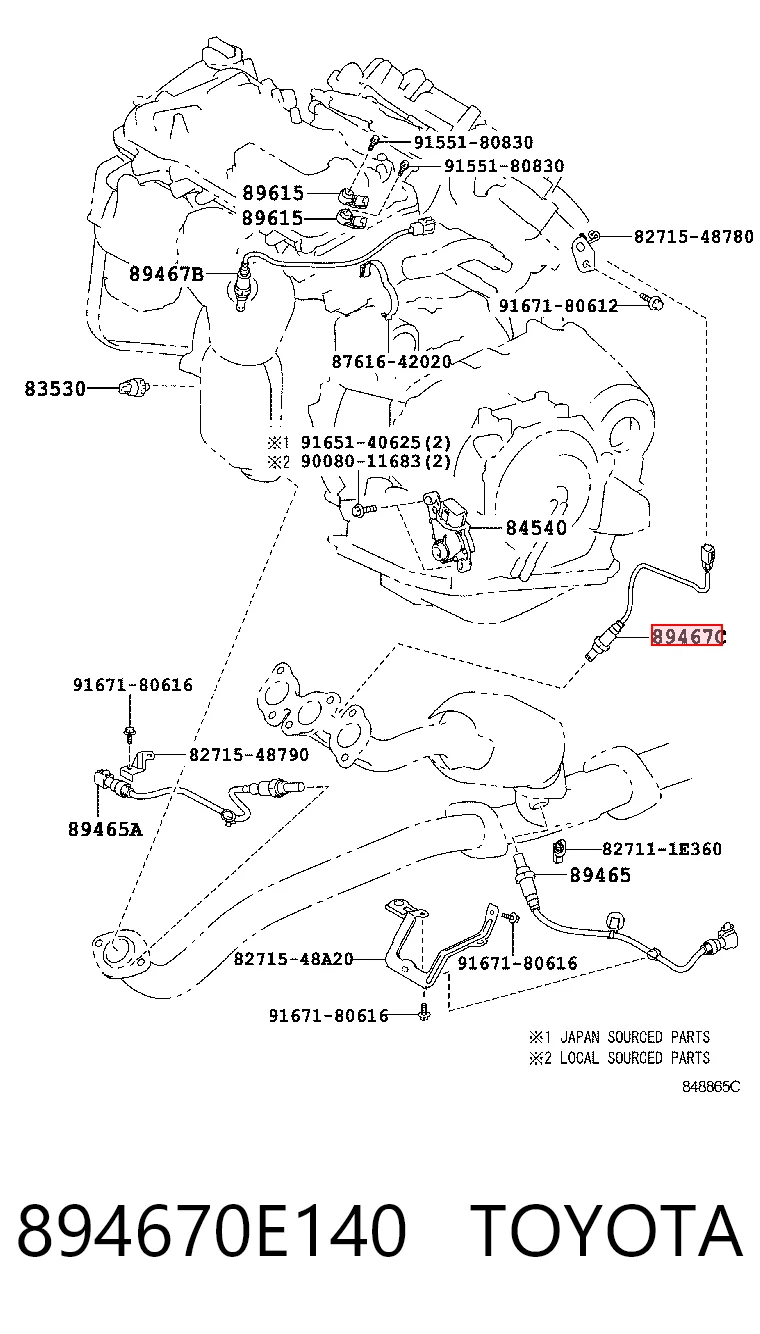 894670E140 Toyota Sensor de oxígeno previo al catalizador