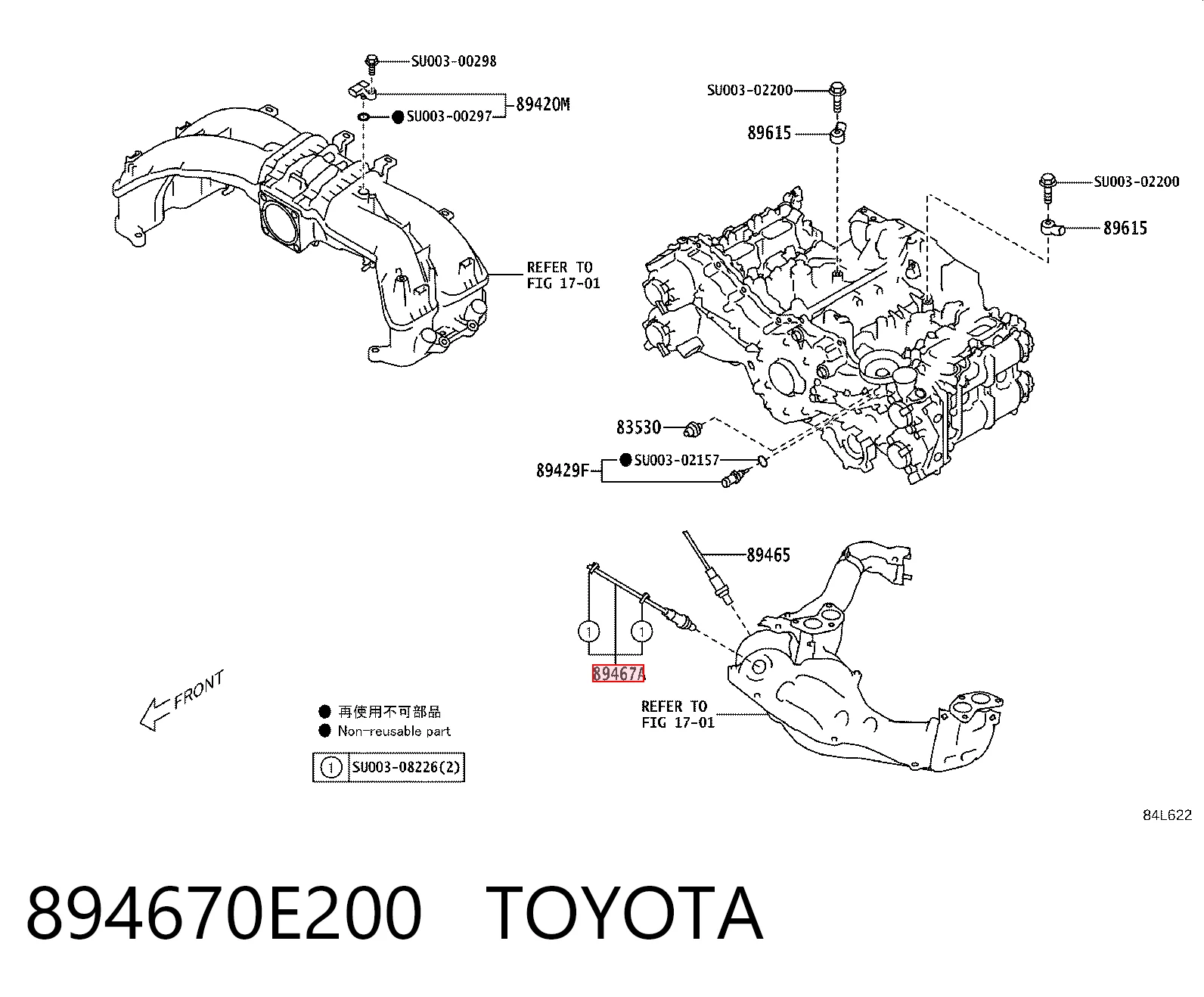 894670E200 Toyota Sensor de oxígeno previo al catalizador