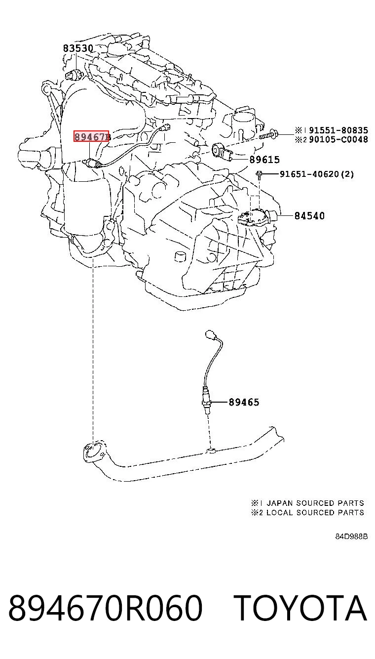 894670R060 Toyota Sensor de oxígeno previo al catalizador