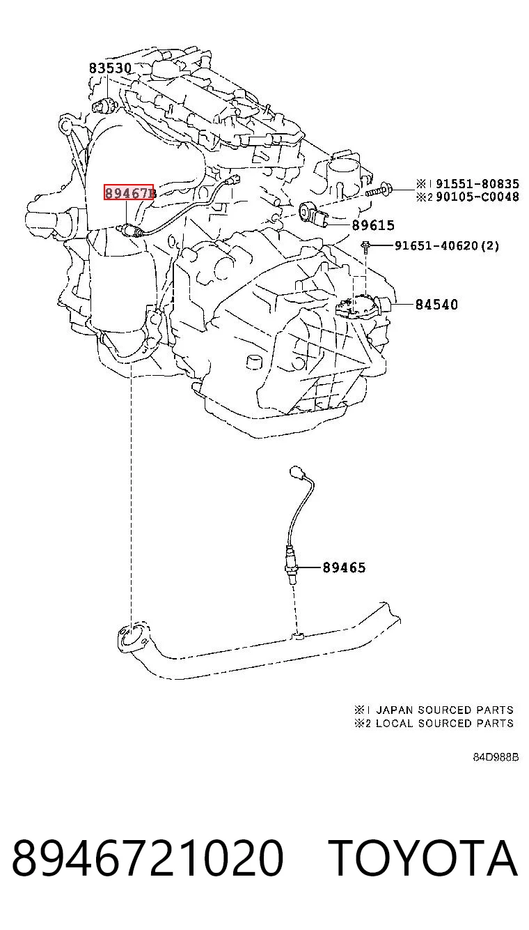 8946721020 Toyota Sensor de oxígeno previo al catalizador