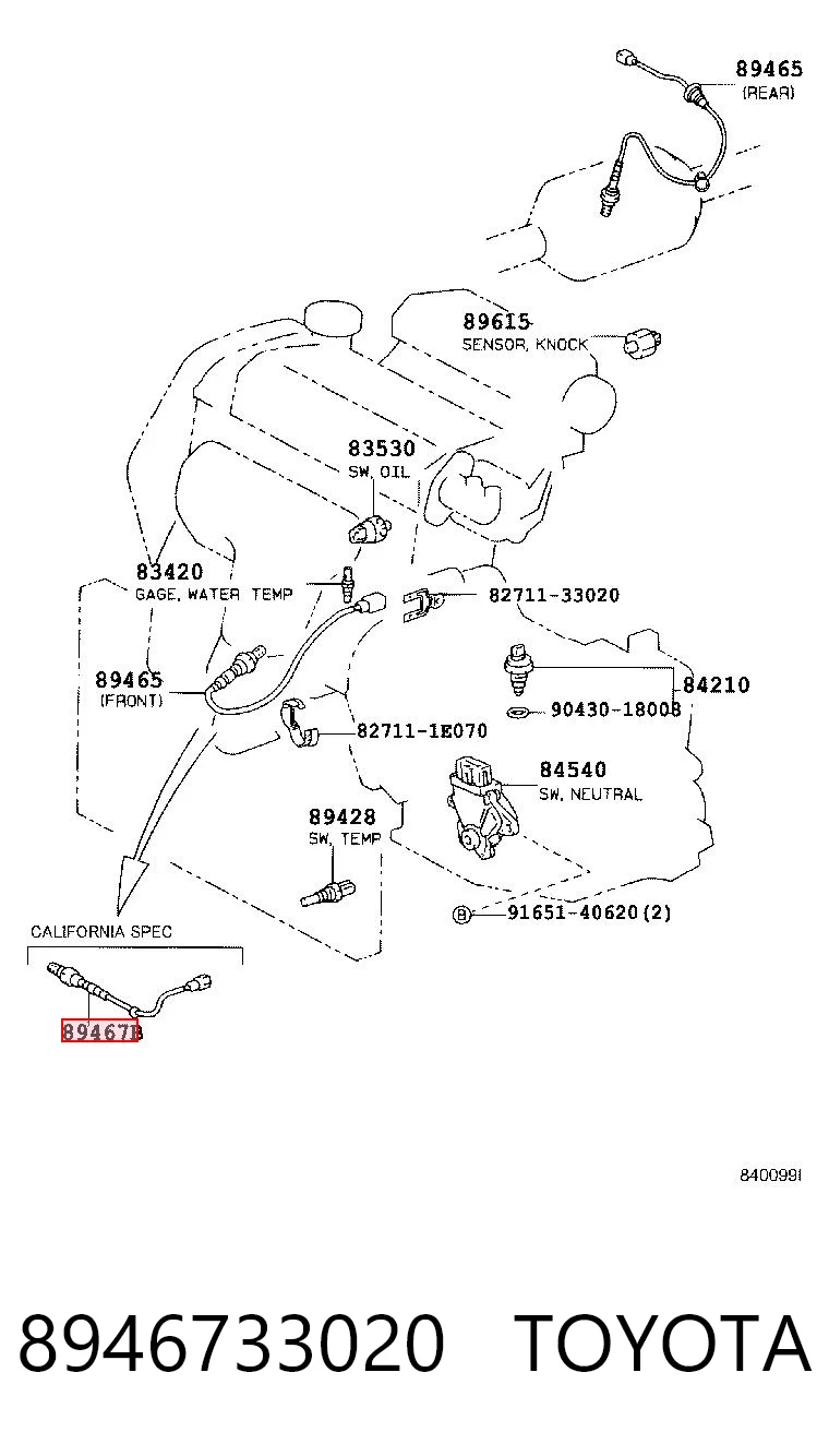 8946733020 Toyota Sensor de oxígeno previo al catalizador