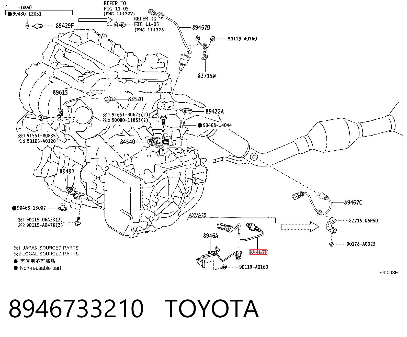 8946733210 Toyota Sensor de oxígeno previo al catalizador