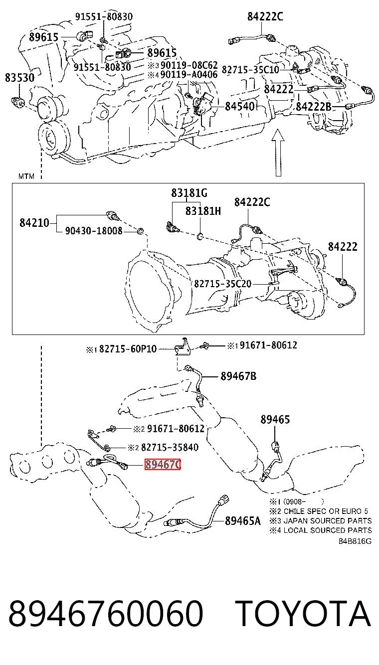 8946760060 Toyota Sensor de oxígeno previo al catalizador