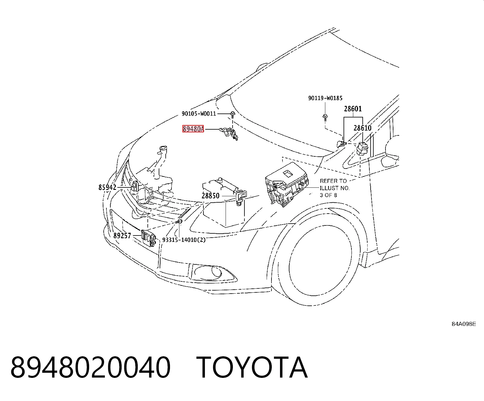 8948020040 Toyota Sensor de presion de escape