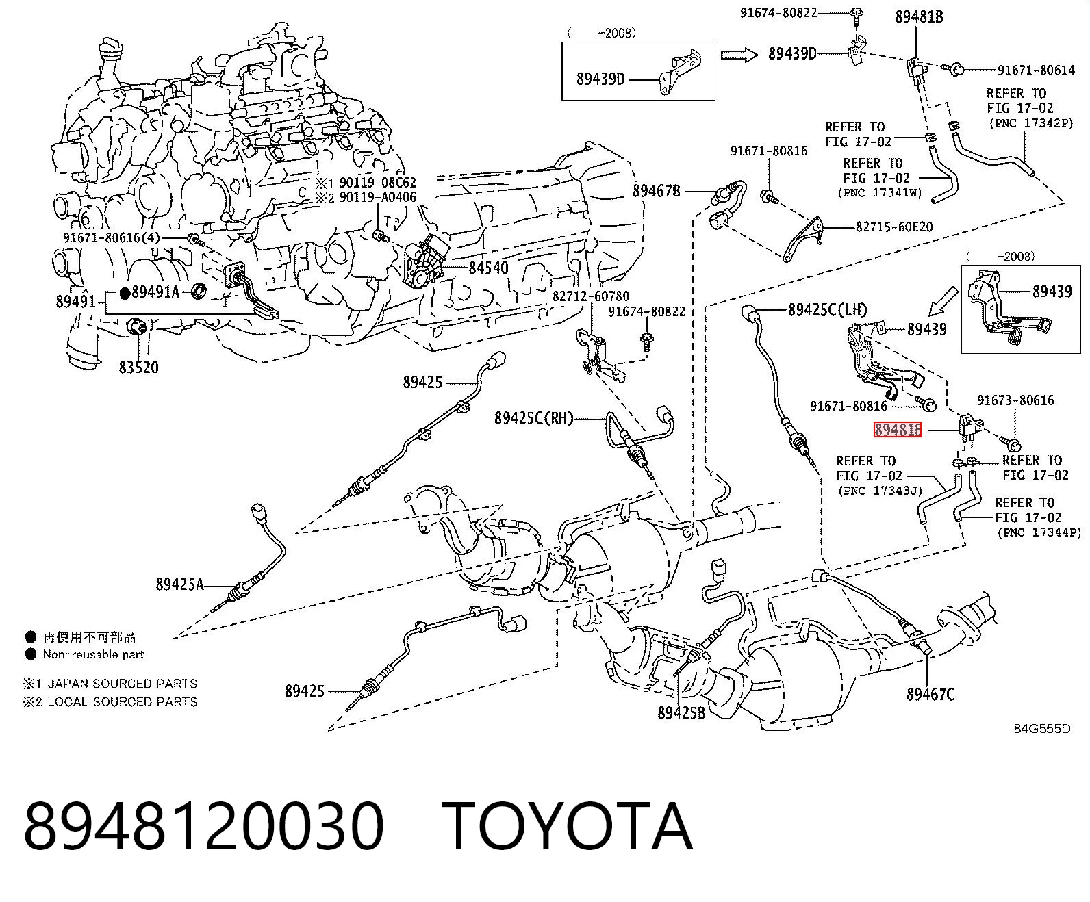 8948120030 Toyota Sensor de presion de escape