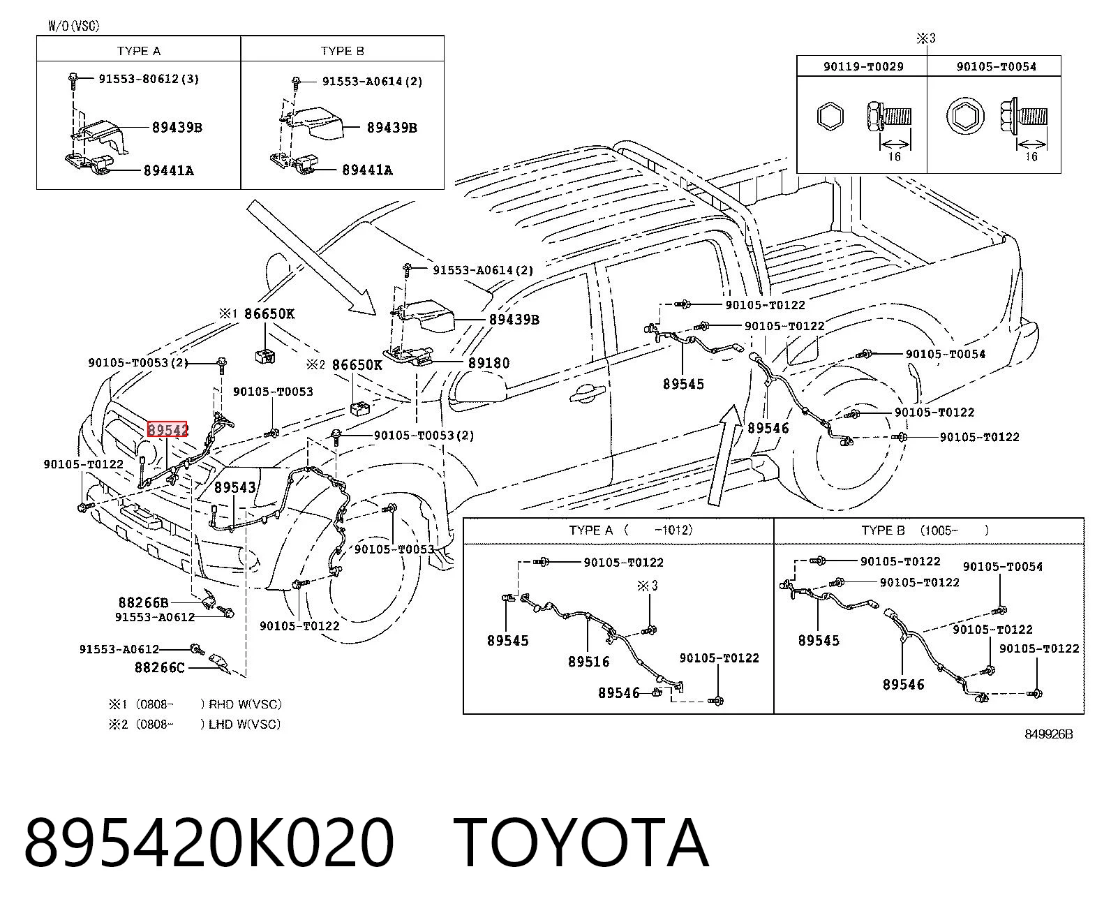 895420K020 Toyota Sensor de freno, delantero derecho
