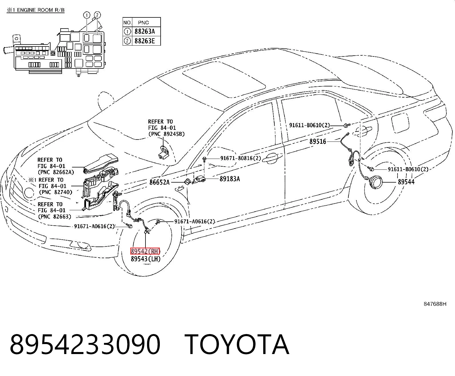 8954233090 Toyota Sensor de freno, delantero derecho