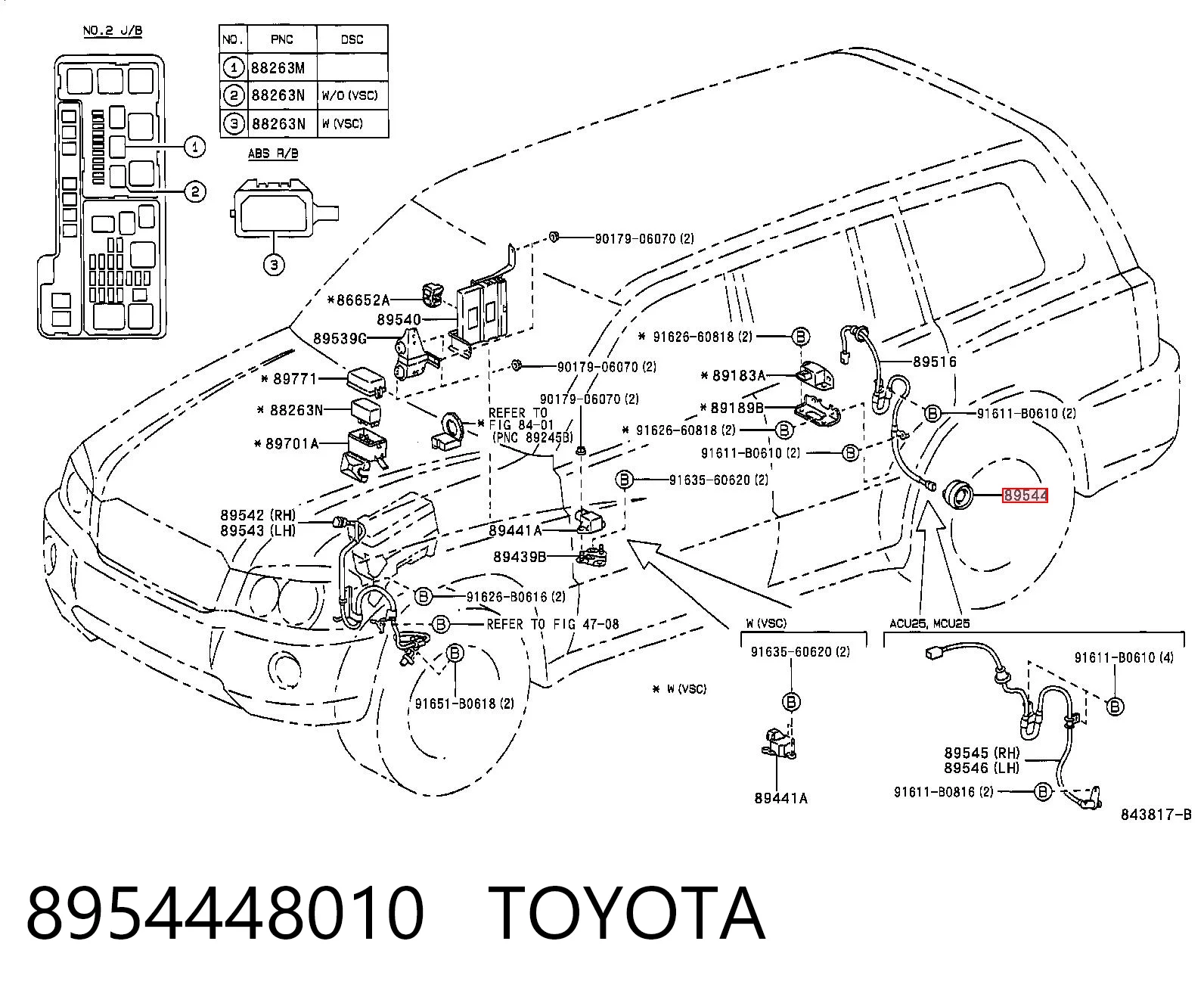 8954448010 Toyota Sensor de freno, trasero