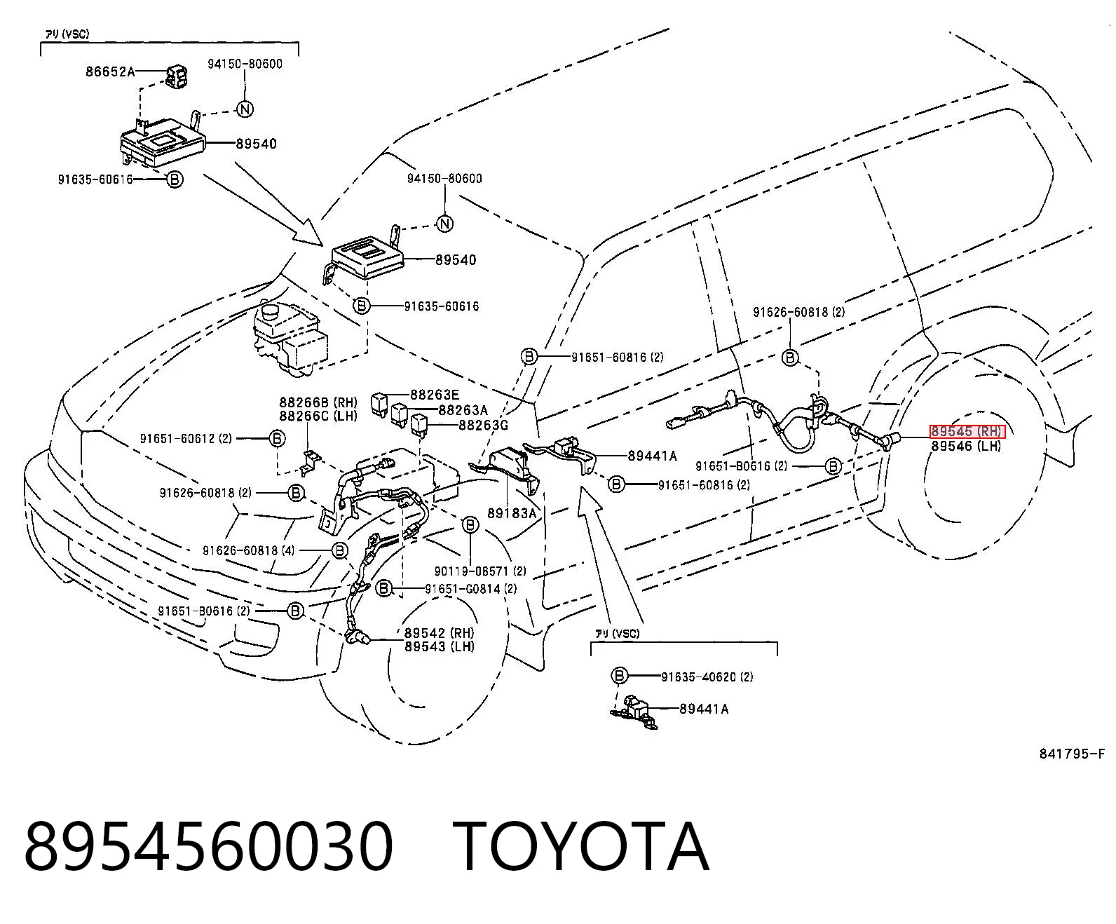 8954560030 Toyota Sensor ABS, rueda trasera derecha
