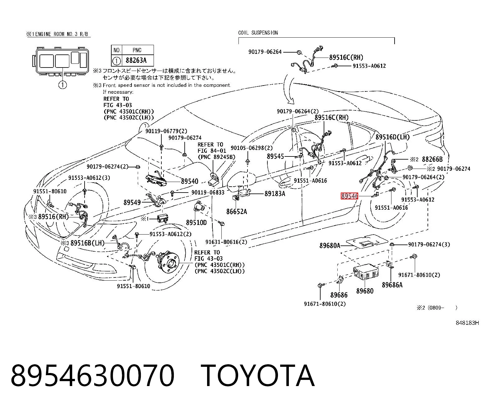 8954630070 Toyota Sensor revoluciones de la rueda, trasero izquierdo