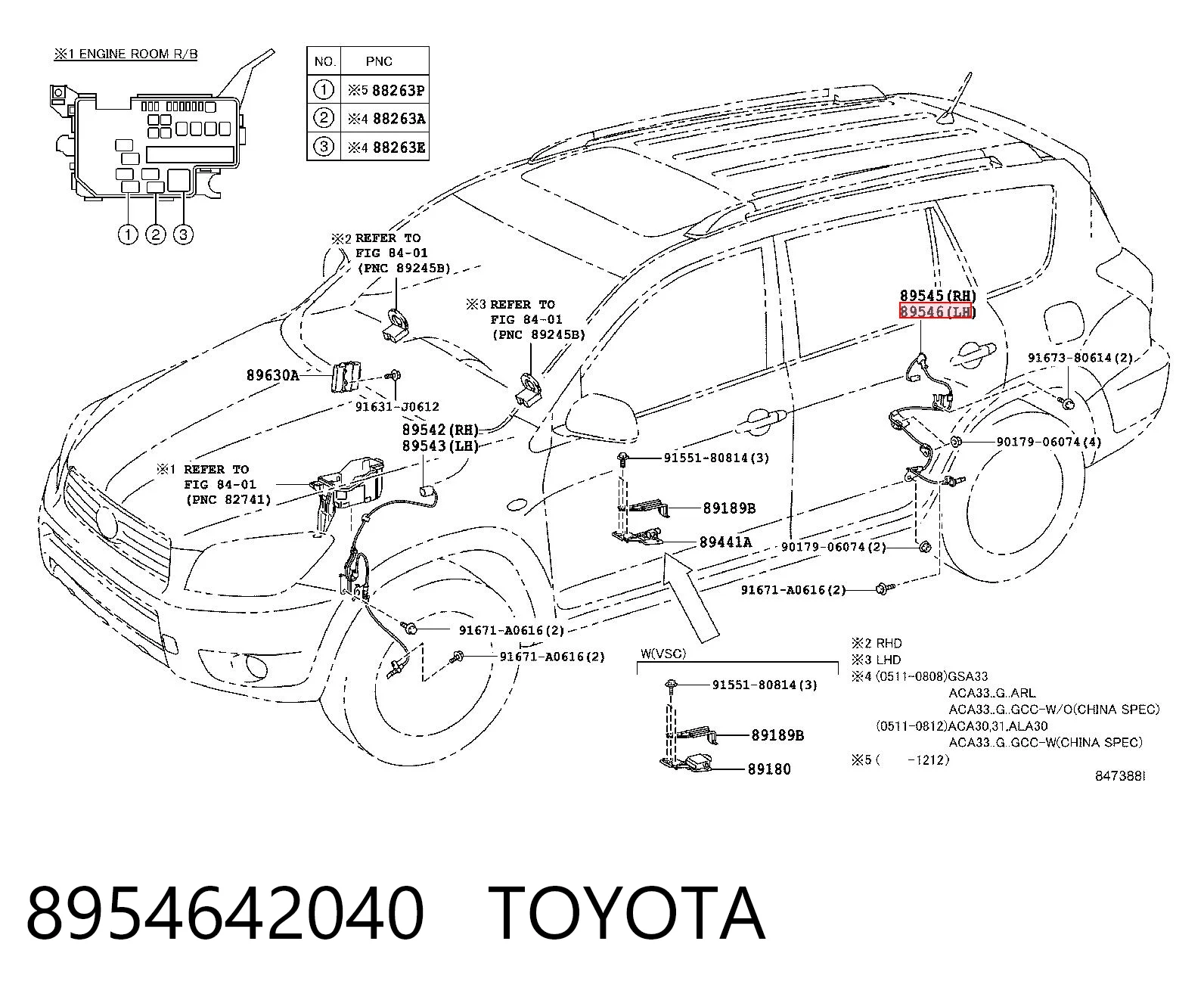 8954642040 Toyota Sensor revoluciones de la rueda, trasero izquierdo