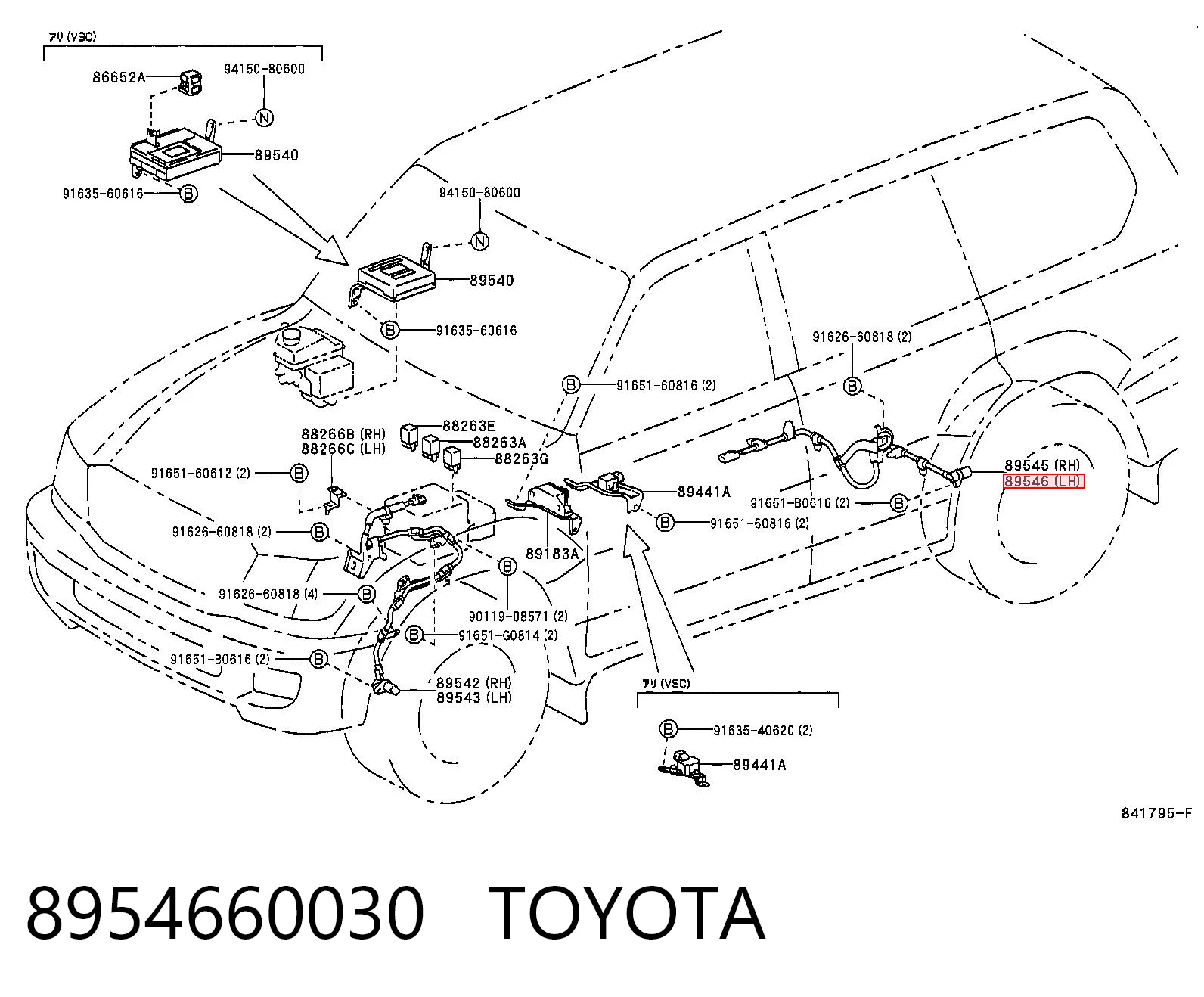 8954660030 Toyota Sensor revoluciones de la rueda, trasero izquierdo