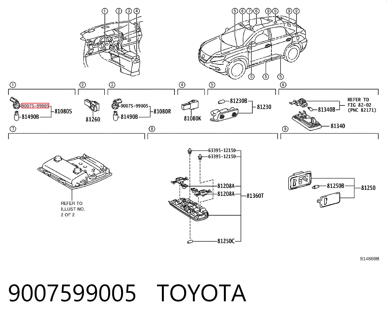 9007599005 Toyota Zócalo del portalámparas de la luz de freno adicional
