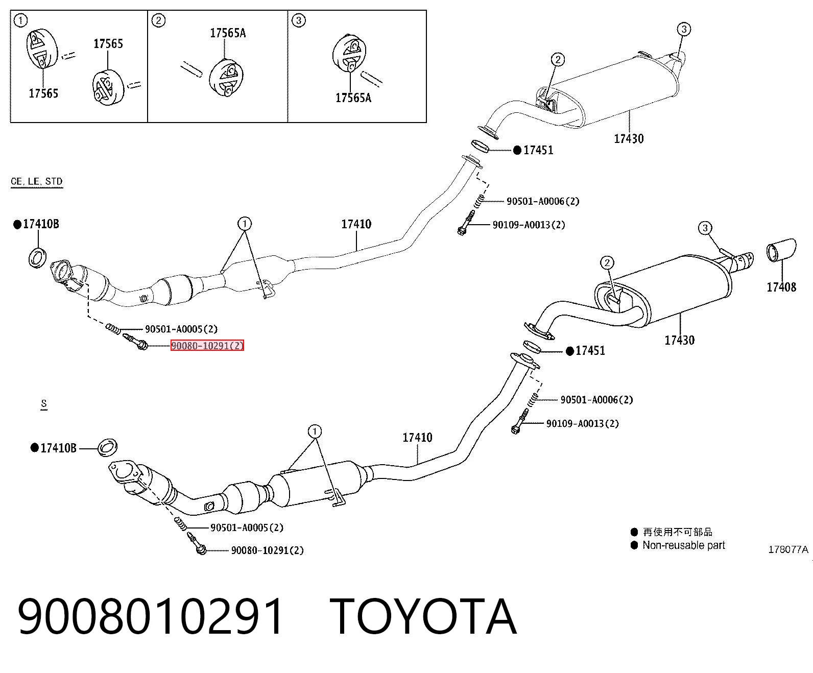 9008010291 Toyota Perno del sistema de escape (silenciador)