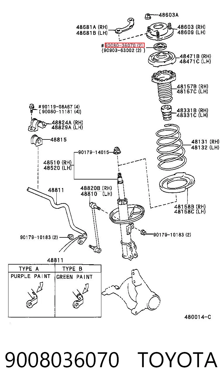9008036070 Toyota Rodamiento, copela amortiguador delantero