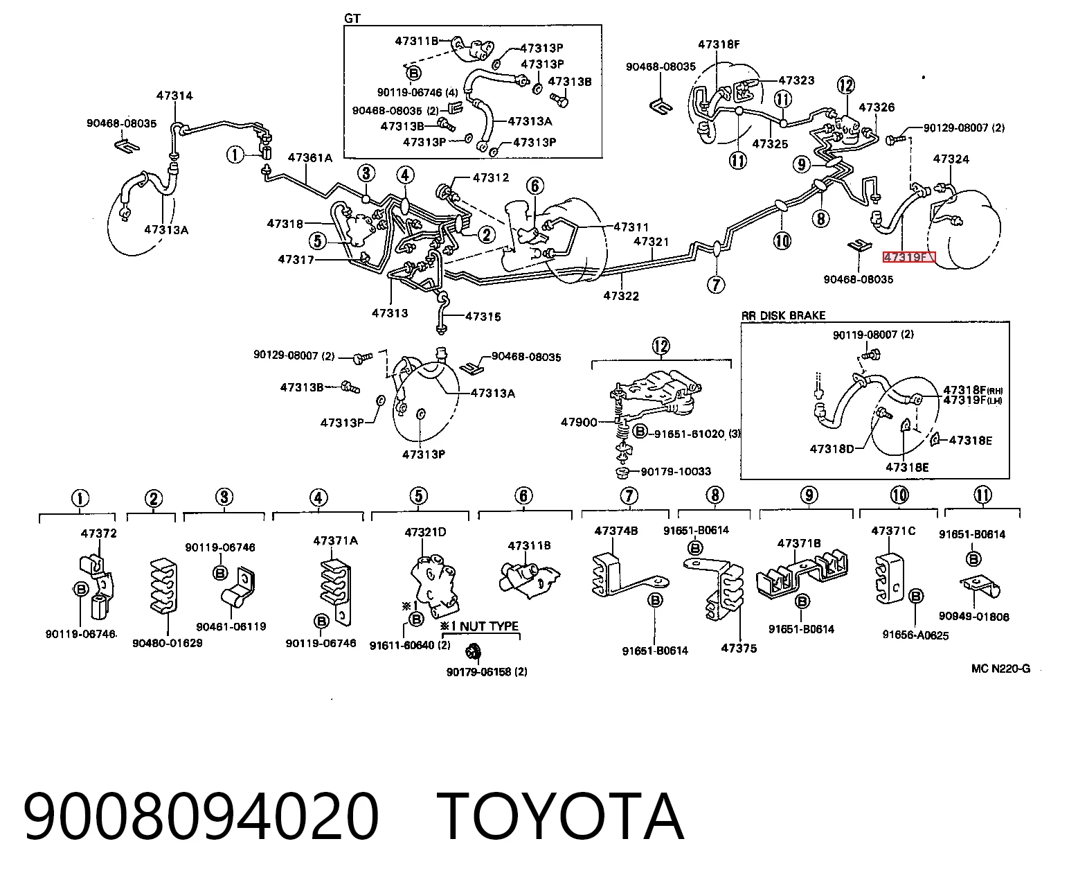 9008094020 Toyota Manguera de freno trasero izquierdo