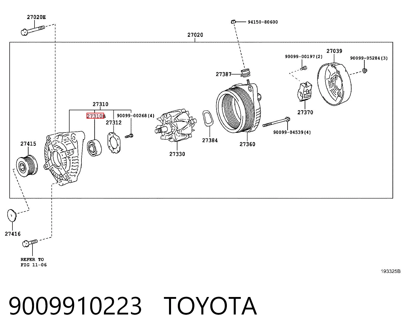 9009910223 Toyota Cojinete de alternador