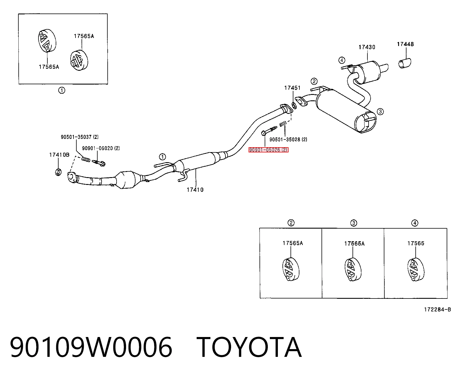 90109W0006 Toyota Perno del sistema de escape (silenciador)