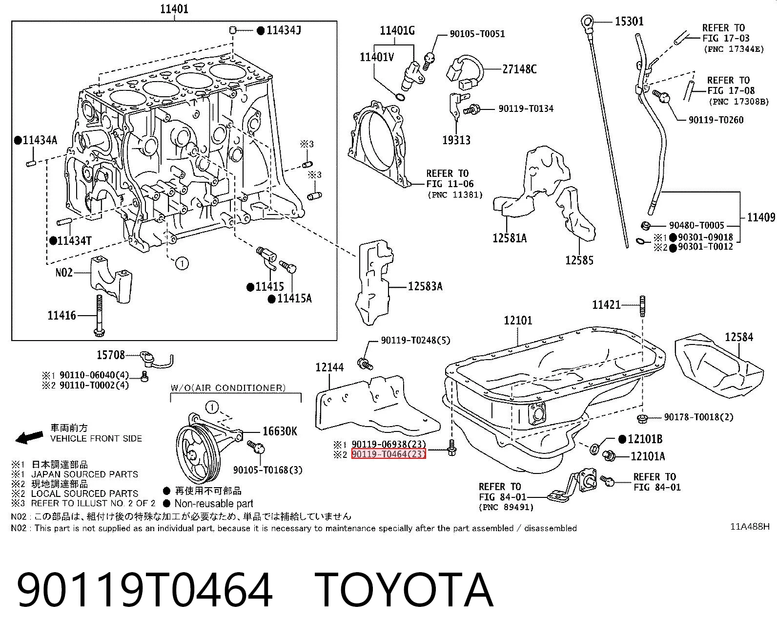 Tornillo del cárter del motor 90119T0464 TOYOTA
