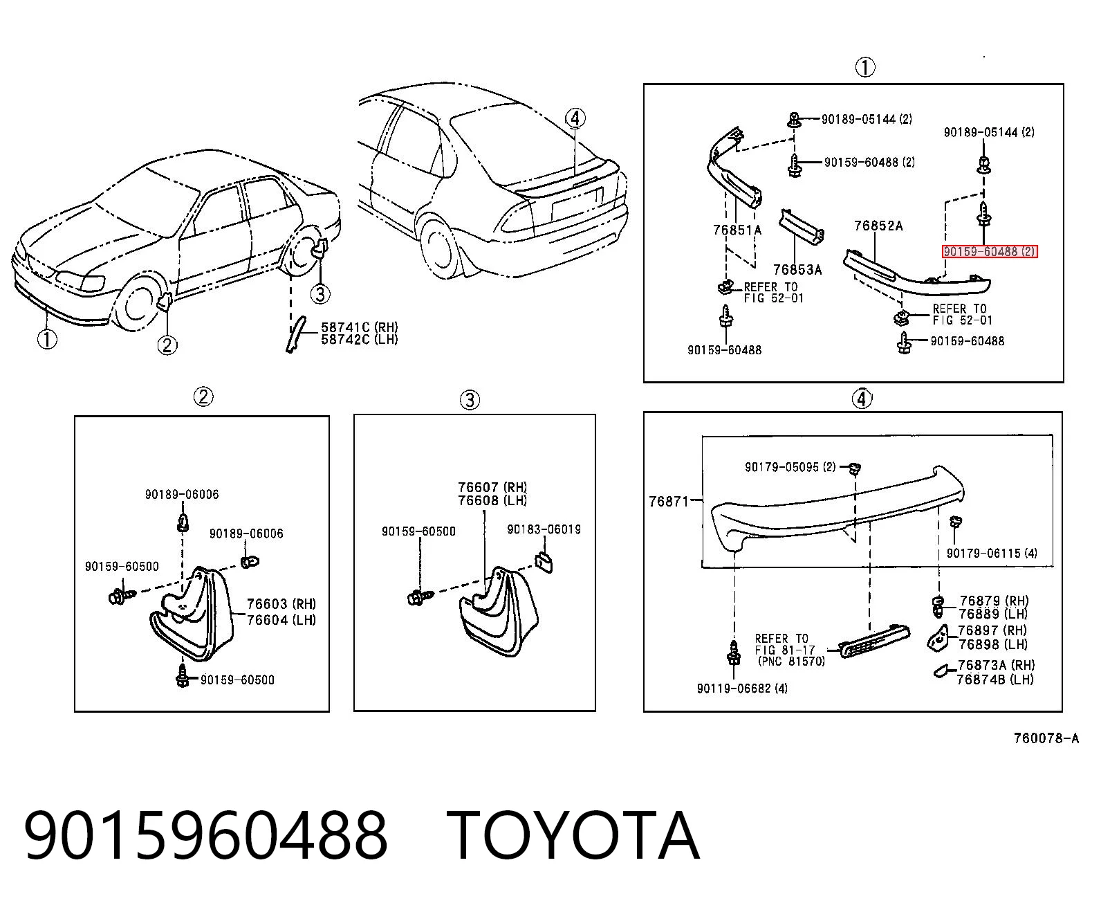 9015960488 Toyota Clip de fijación del guardabarros delantero