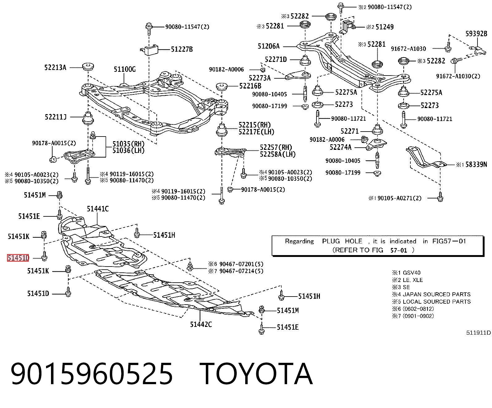 9015960525 Toyota Tornillo de protección del motor