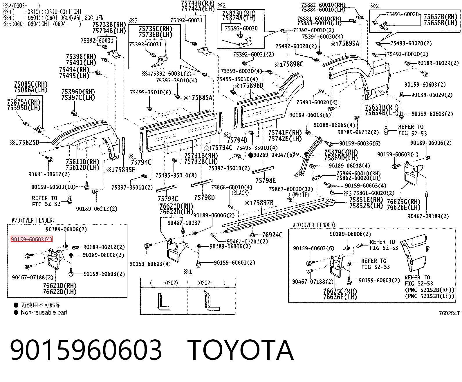 9015960603 Toyota Clip de fijación del guardabarros delantero