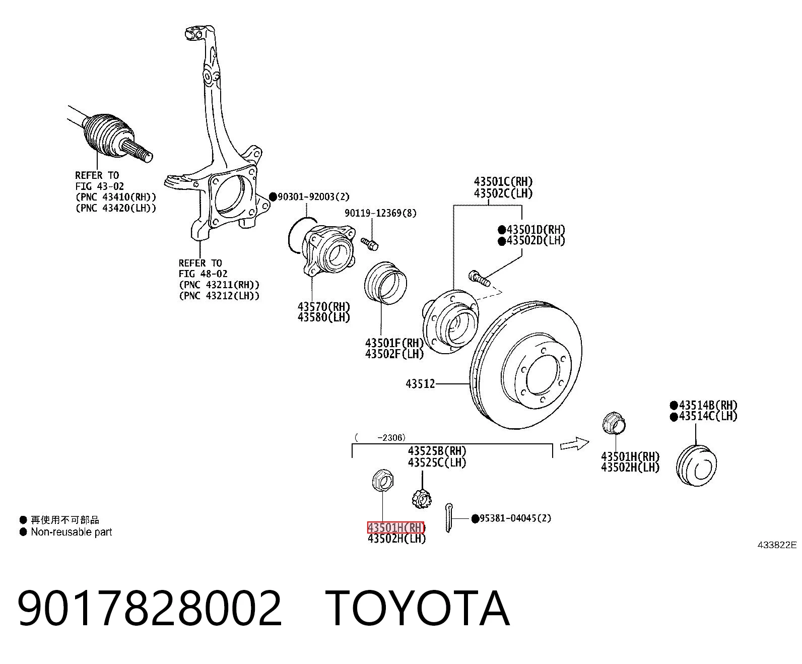 9017828002 Toyota Tuerca del cubo de la rueda delantera