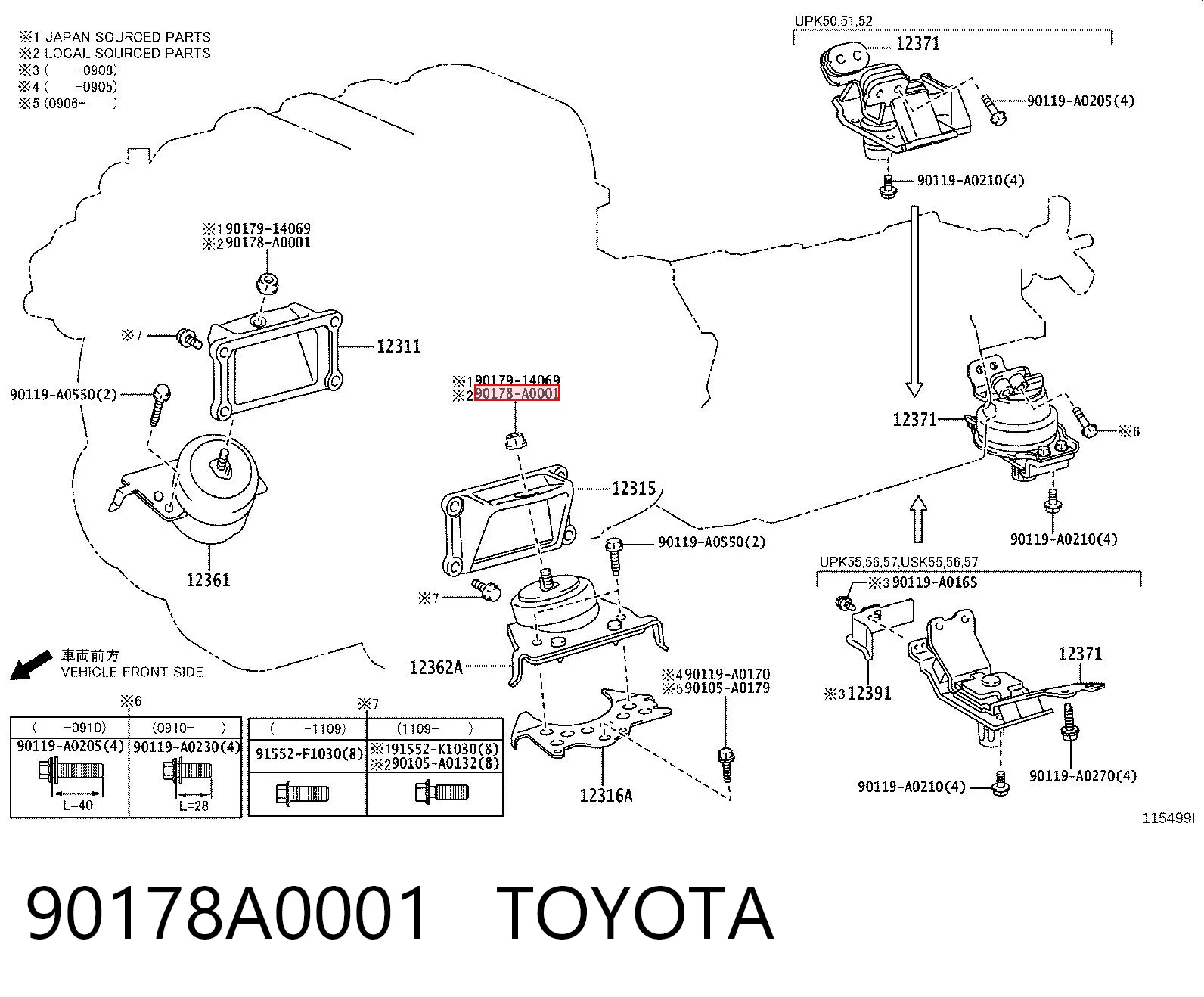 90178A0001 Toyota Tuerca del perno de fijación del brazo delantero inferior