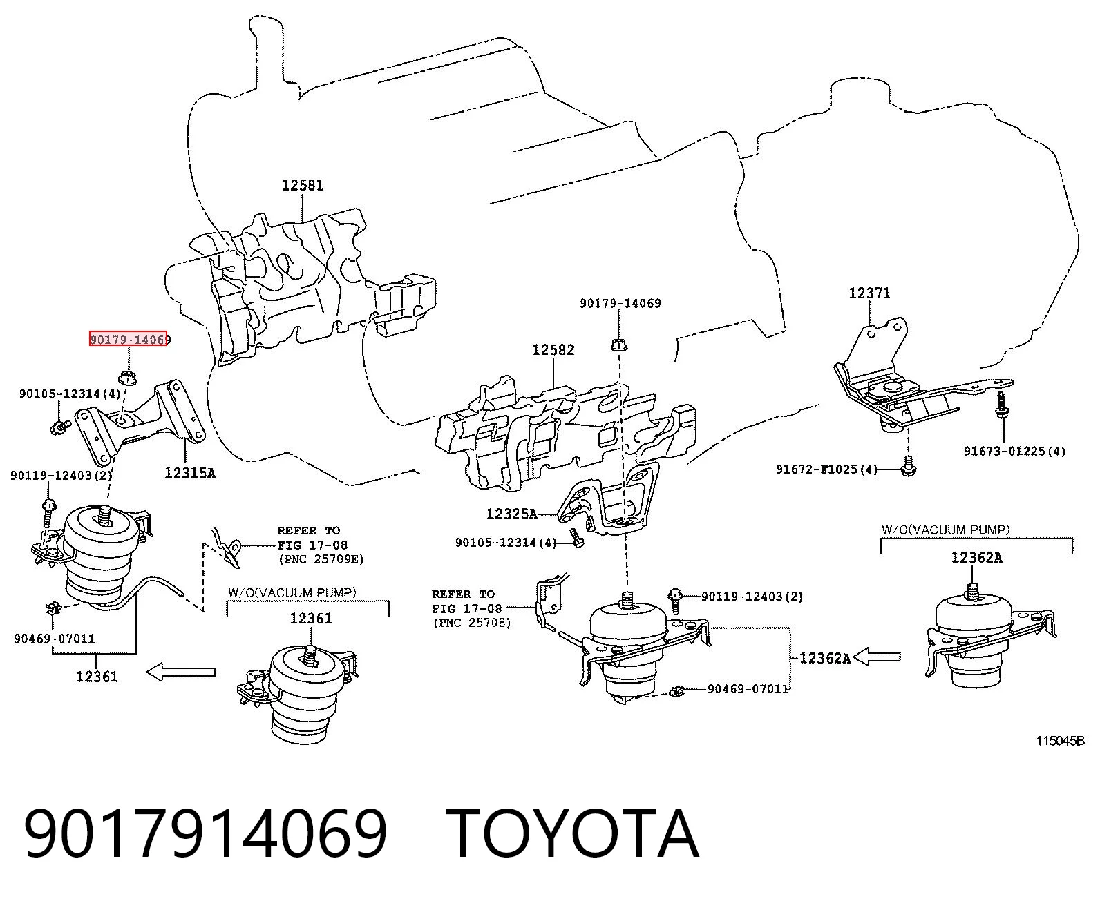 9017914069 Toyota Tuerca del perno de fijación del brazo delantero inferior