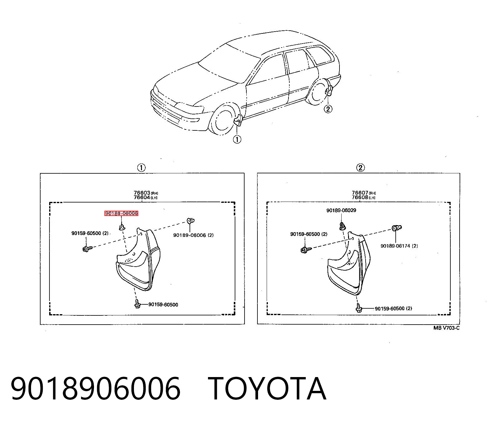 9018906006 Toyota Clip de fijación del guardabarros delantero