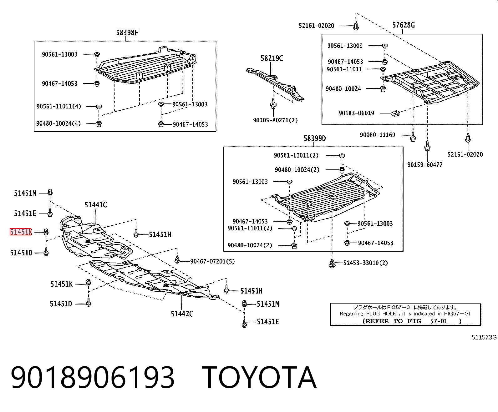 9018906193 Toyota Clips de montaje parachoques delantero
