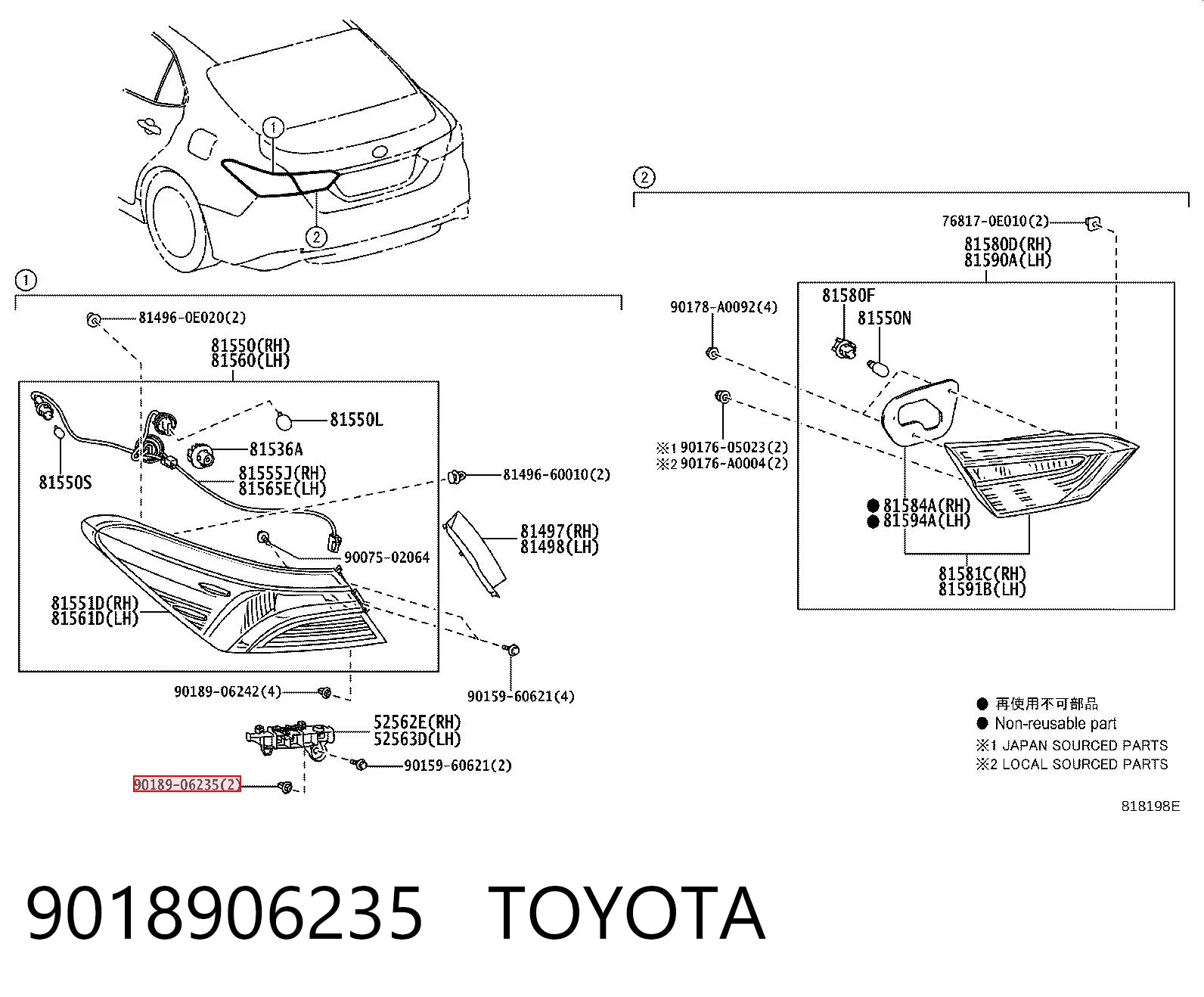 9018906235 Toyota Clip de fijación del guardabarros delantero
