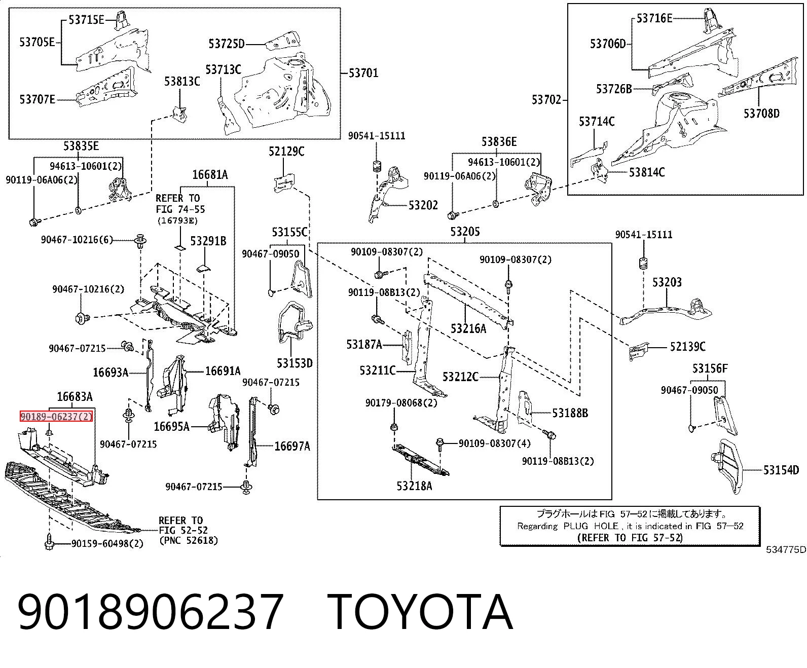 9018906237 Toyota Clips de montaje parachoques delantero