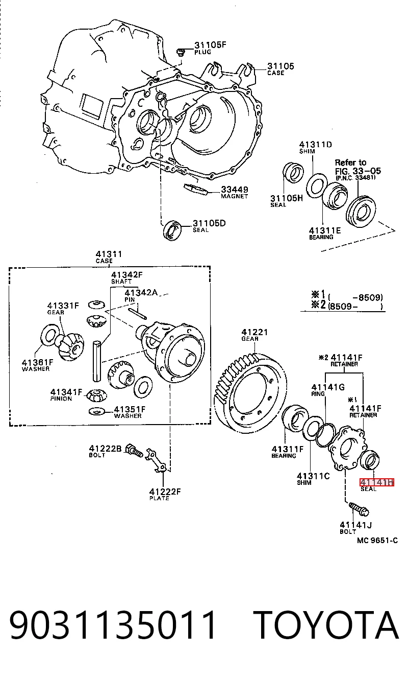 Retén del eje secundario de la transmisión 9031135011 TOYOTA
