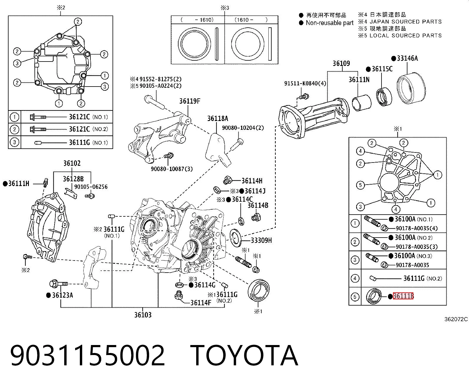 9031155002 Toyota Retén del eje primario de la caja de transferencia