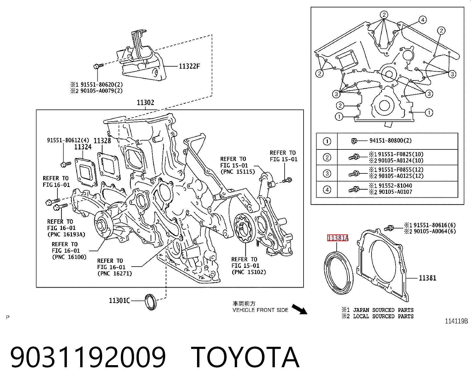 9031192009 Toyota Anillo retén cigüeñal