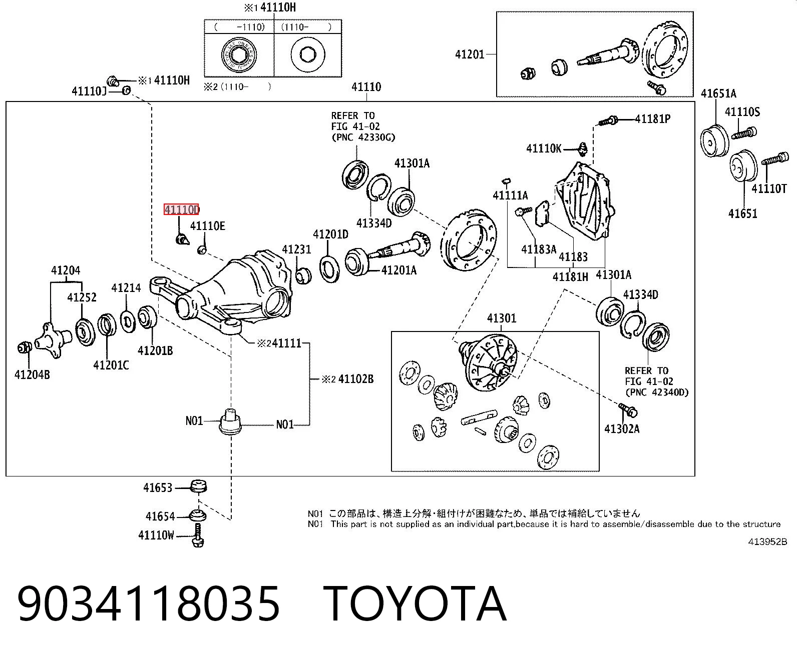 9034118035 Toyota Tapón de llenado del eje trasero/delantero