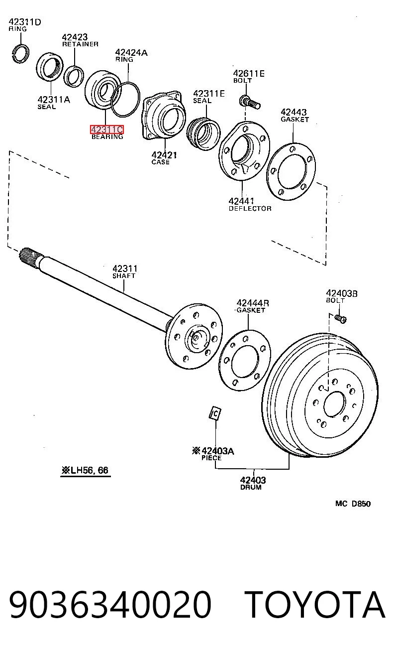 9036340020 Toyota Rodamiento de rueda trasera