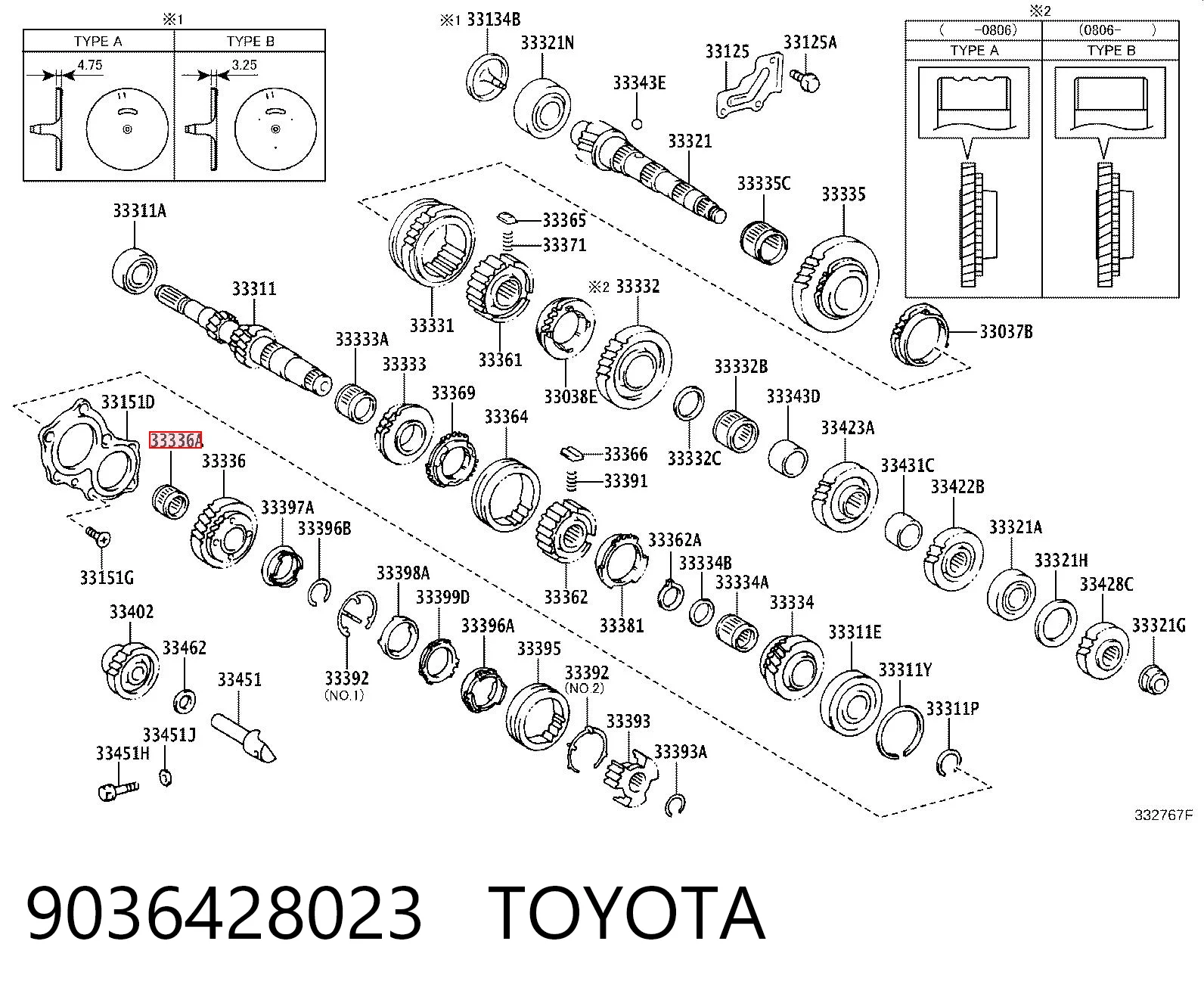 9036428023 Toyota Rodamiento de piñón de quinta marcha de la caja de cambios