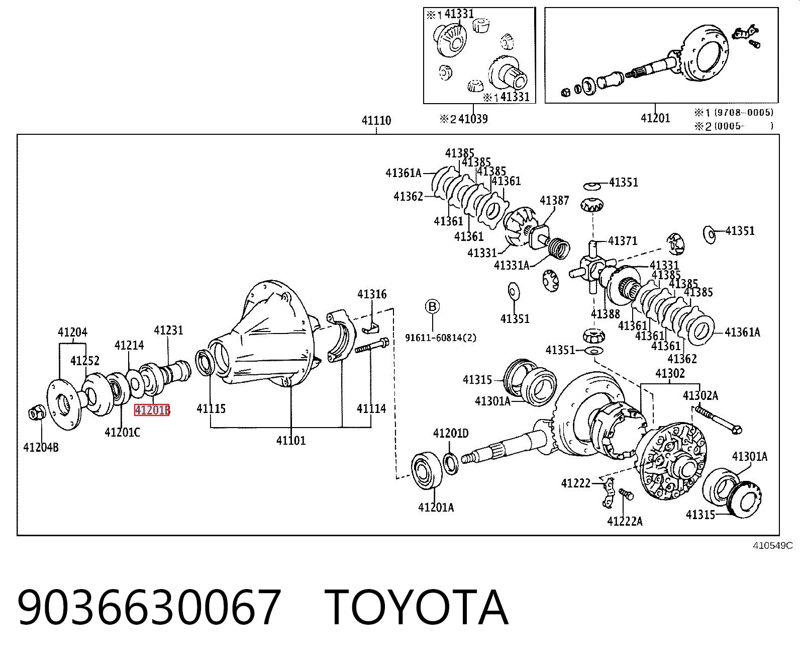 9036630067 Toyota Rodamiento exterior del piñón del eje trasero