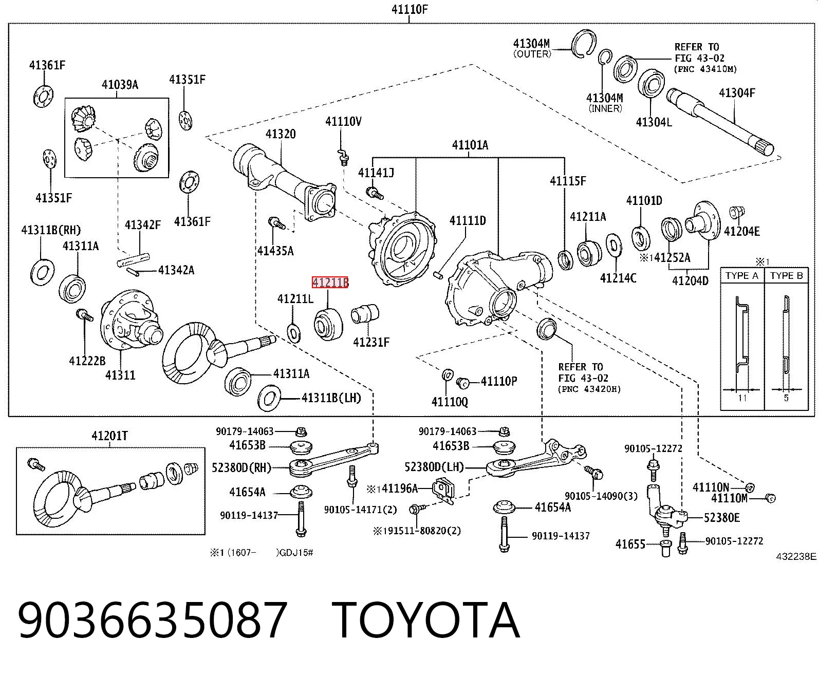 9036635087 Toyota Rodamiento interior del piñón del eje delantero