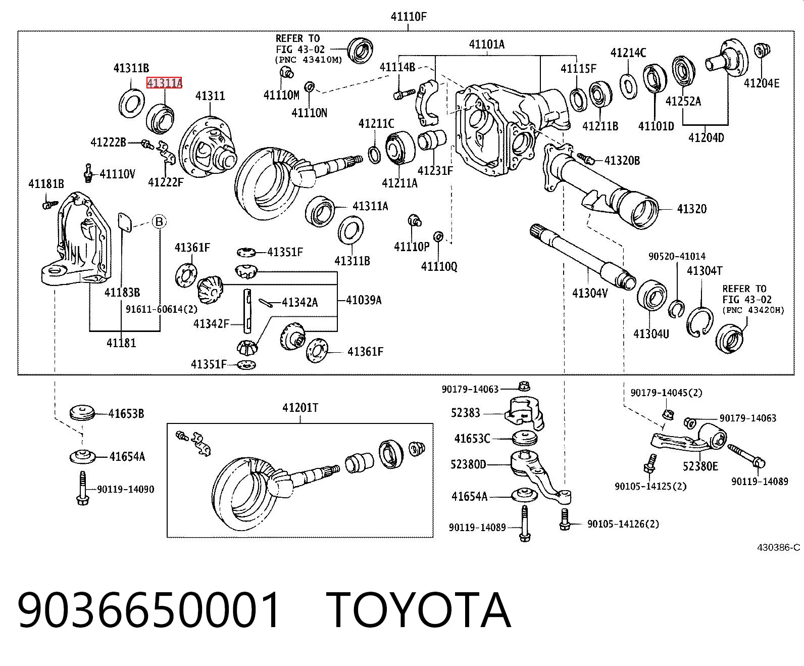 9036650001 Toyota Cojinete del semieje trasero