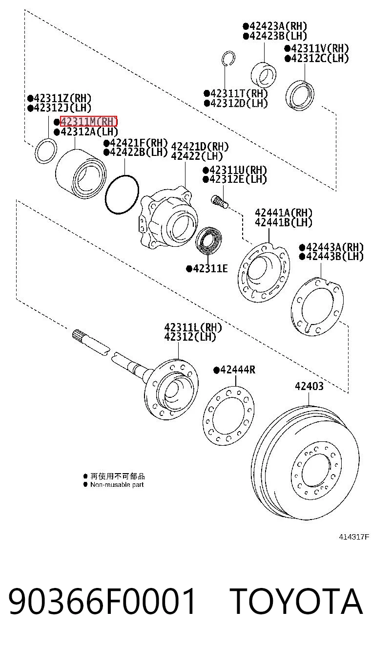 90366F0001 Toyota Rodamiento de rueda trasera