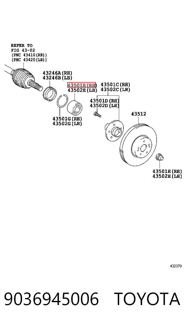 9036945006 Toyota Rodamientos de rueda delantero