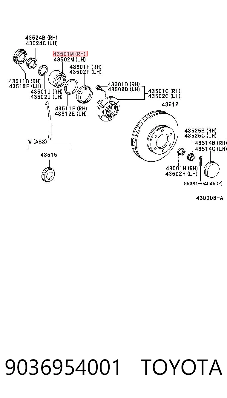 9036954001 Toyota Rodamientos de rueda delantero