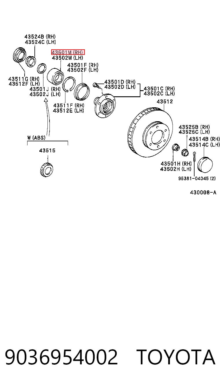 9036954002 Toyota Rodamientos de rueda delantero
