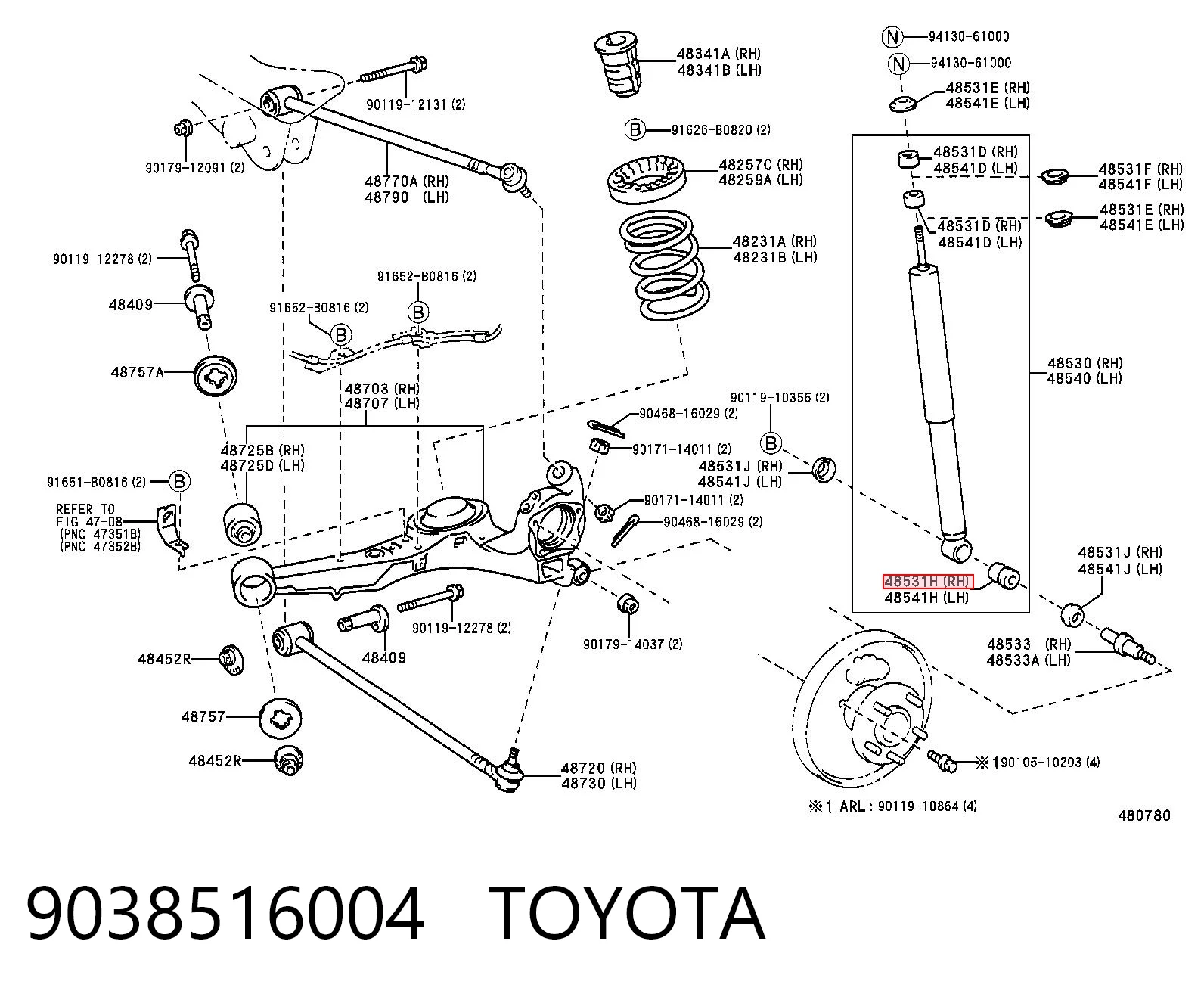 9038516004 Toyota Buje de amortiguador trasero