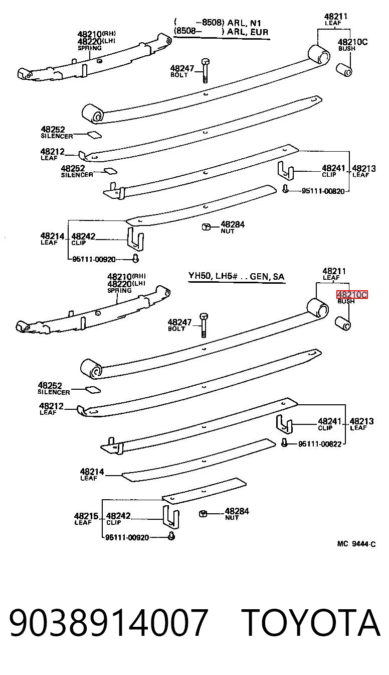 9038914007 Toyota Buje trasero de ballesta trasera