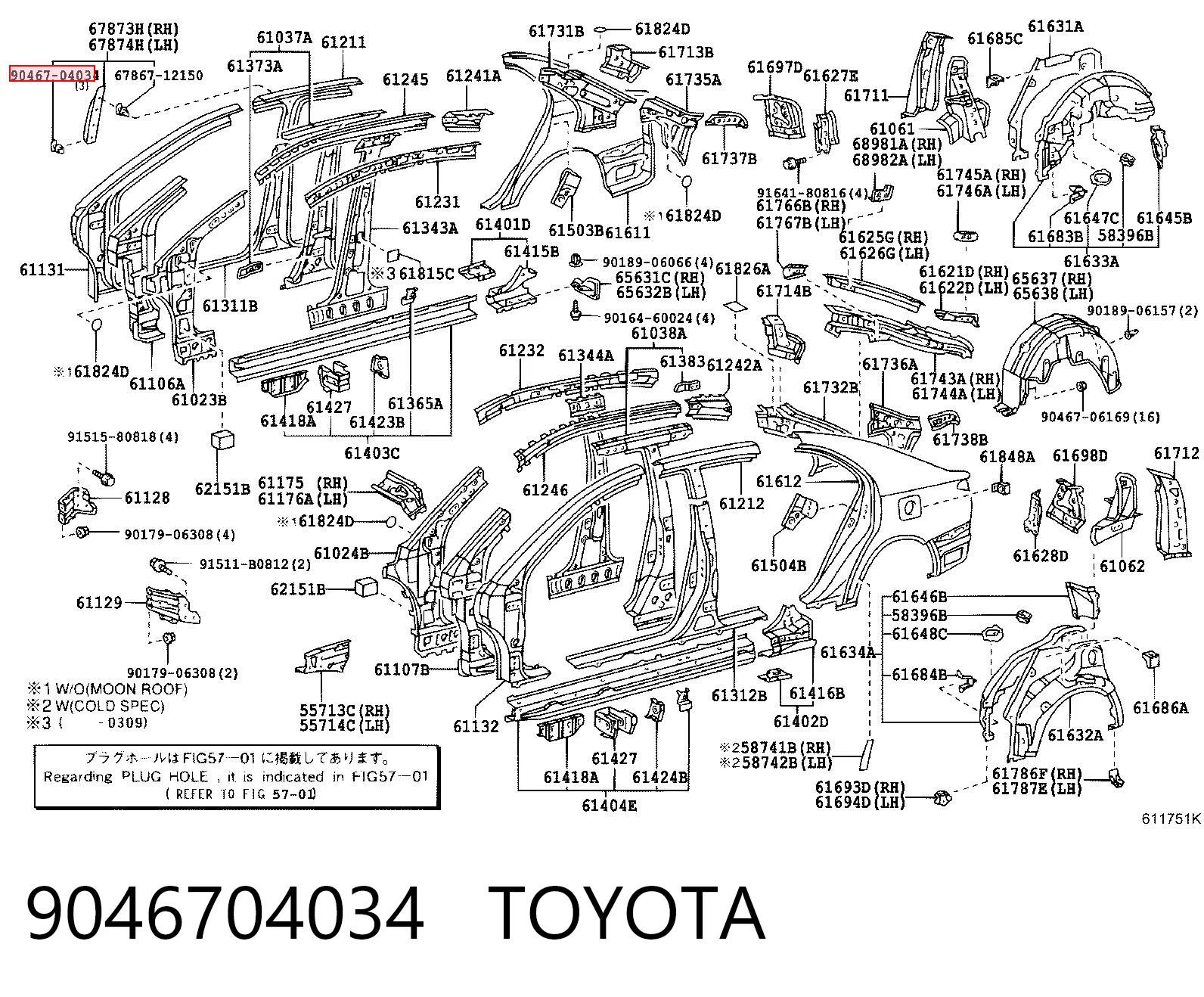 9046704034 Toyota Clip del aislante del capó